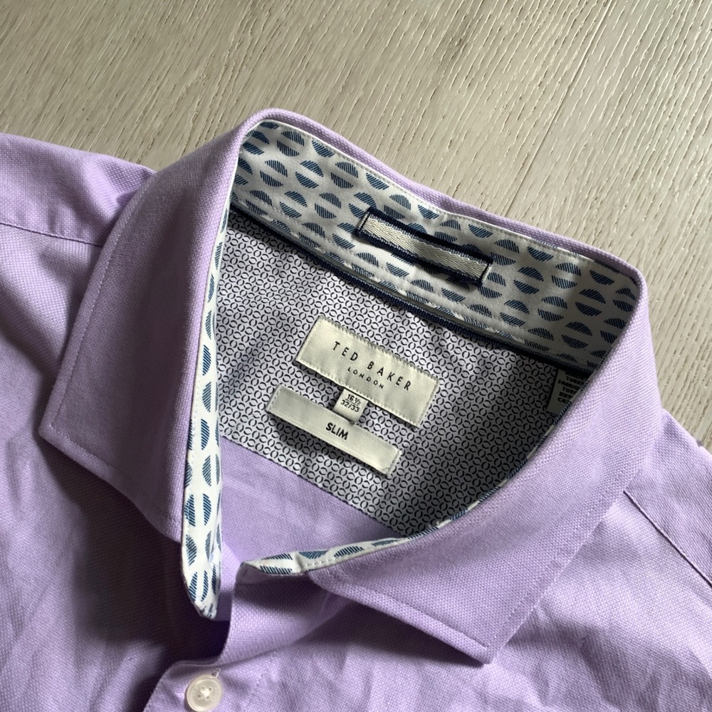 Ted‎ Baker London Slim Fit Purple Lavender Button Down Shirt 16.5 32/33 Cotton